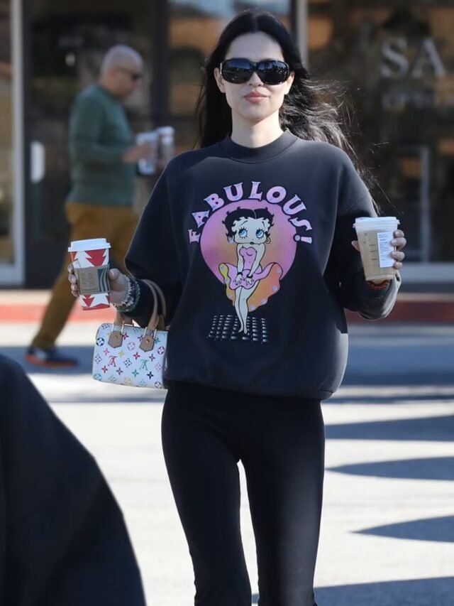 Betty Boop radiates a relaxed vibe in a sweatpants as Amelia Hamlin goes out for coffee on Christmas Eve in Los Angeles.